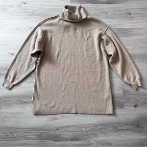 Button + Brim Beige Turtleneck Inverted Seam Sweater Dress - Size M